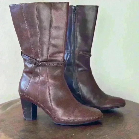 Clarks Artisan Womens 9M Brown Leather Boots (14" Tall) 73319‎ - Picture 1 of 12